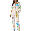 Uwdiohq In Cotone Taglie Forti per Abbigliamento da Casa Ampio Donna Vestiti Natale Famiglia 3 Persone Pigiama con Bottoni Aperto Davanti Estivo Lungo Leggero Set