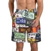 Hingor Costume da bagno da uomo con stampa targa, fodera in rete ad asciugatura rapida, con tasche, pantaloncini da spiaggia hawaiani, taglie S-3XL