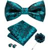 RBOCOTT Set di spille da uomo con papillon pre-annodato e fazzoletto quadrato da taschino con gemelli, 4 pezzi, Blu ottanio, Taglia unica