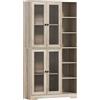 HOMCOM Credenza da Cucina con Vetrina a 4 Ante con Chiusura Soft e Ripiani Regolabili, 90x35x172 cm Grigio Chiaro | Aosom Italy