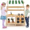 HOMASIS Cucina per Bambini con Tettoia, Cucina Giocattolo in Legno con 4 Fornelli, 2 Ganci, 1 Lavello e 4 Lavagnette, Cucinetta per Bambini da 3+ Anni da Esterno, 88 x 39 x 117 cm