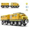 TOPLIVING Set di treni a batteria per ferrovia in legno, potente locomotiva (collegamento magnetico) con fari anteriori e suono consigliato dai 3 anni, giallo