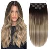 XDhair Extension per capelli naturali, clip, 6 pezzi, 100 g, 35 cm | Marrone Scuro A Marrone Chiaro e Biondo Cenere,Aggiunta Capelli Clip Naturale Umano#2/6/18 14pollici