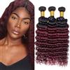 Jucames Extension Capelli Veri Umani Deep Wave Human Hair Bundles Tessitura 100% Unprocessed Virgin Remy Brasiliano Double Weft Extensions Colore Ombre Black to Burgundy for Woman 22 24 26 Inch