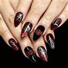 MouyouGlow Unghie Finte Corte MouyouGlow,Mandorla Halloween Nero Rosso 3D Ragni Design