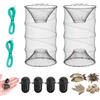 XMIRAKLIX Nassa da Pesca 2 Pezzi 30x64cm - Trappola per Granchi Pieghevole | Rete da pesca pieghevole in nylon con telaio zincato 4 sfere porta-esca e 2 corde da 6 m per gamberetti granchi piccoli pesci