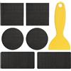 Generic Kit di riparazione per trampolino, autoadesivo, 3 forme, toppe, raschietto | Set di 6 raschietti per rete per trampolino inclusi, riparazione fori per tende, buchi, bambini, rimbalzo, giochi, sport