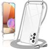 Coiwxmoi Cover per samsung galaxy a32 5g con Cordino 6,5,Trasparente Custodia con Laccio Tracolla Corda Catena Cinghia,Ultra Morbido Silicone TPU Antiurto Case per Samsung A32 5G, Grigio Chiaro