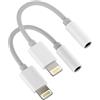 HOYULLI Adattatore AUX per iPhone per jack per cuffie (confezione da 2) cavo splitter da Lightning a 3,5 mm per Apple MFI certificato cavo audio Adaptador Para Music auricolare convertitore per 13 12 11Pro