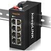 keepLiNK Switch Ethernet Industriale a 8 Porte, Switch di Rete su Guida DIN non Gestito da 10/100Mbps, IP40, Temperatura di Esercizio di -30℃～70℃（-22℉ ~ 158℉）