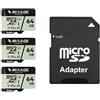 KingSpec MIXAGE 3 Pack 64GB MicroSDXC Card with Adapter UHS-I U3/V30/A1/C10-175MB/s Read 110MB/s Write, 4K UHD Video Recording SD Memory Card for Smartphone, Gaming Console, Dash/Security & Sport Camera