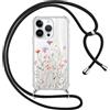Yirlbey Cover per iPhone 11 Pro Max 6,5'' con Cordino, Custodia Trasparente con Fiori di Campo Disegni Aesthetic Laccio Tracolla Corda, Protective Case Rigida Collana Antiurto Sottile per Ragazza, 02