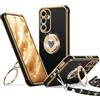 XYZ Cover per Samsung Galaxy A55 5G con Cordino, Nero | Custodia con Doppio Anello a Forma di Cuore e Supporto - Custodia Protettiva Lussuosa per Ragazze e Donne