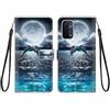 KARTXITAI Cover Compatibile con Oppo A93 5G/A54 5G/A74 5G PU Pelle TPU Silicone Portafoglio Magnetica con Disegni Motivo Animale Flip Custodia in Libro Slot Schede Custodia-Delfini,mare,luna,cielo