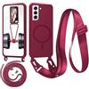 Belzsxy Magnetica Cover con Cordino per Samsung Galaxy S22,[Compatibile con MagSafe], Cover in Silicone, Regolabile Cordino Case con Laccio per Il Collo Nylon Catena Collana Tracolla,Rosso
