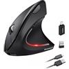 Wowssyo wireless Mouse ergonomico verticale 2.4G ottico, Ricaricabile Mouse bluetooth ergonomico vertical senza fili per Windows e Mac OS, USB, 800/1200/1600 DPI, 5 pulsanti
