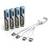 Velamp 4 batterie AAA Li-Ion ricaricabili tramite USB-C. 400mAh. Cavetto incluso.