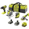 Ryobi Kit valigetta trapano a percussione, sega circolare, levigatrice orbitale e smerigliatrice angolare ryobi rpd18 + r18csp + rps18 + rag18125 2 batterie 18v 2ah/5ah