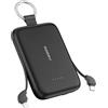 RORRY CharmGo - Power Bank da 10000 mAh, PD 30 W, ricarica rapida, caricabatterie portatile con cavi integrati e portachiavi, batteria esterna portatile per iPhone 17/16/15, nero