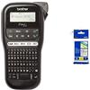 Brother PT-H110 Etichettatrice Palmare per Casa e Ufficio, fino a 12 mm + Nastro Laminato TZE131, 12 mm, Nero su Trasparente