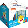 Multiprint Casetta 7 Timbri per Bambini Baby Shark, 100% Made in Italy, Set Timbrini Bimbi Personalizzati, in Legno e Gomma Naturale, Inchiostro Lavabile Atossico, Idea Regalo, Art.09995