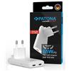 Patona Caricabatterie rapido Platinum 65 W con adattatore piatto GaN, 2 porte USB-C PD 3.0 + QC 3.0 per UE/USA/CANPATONA bianco"