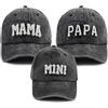 Chttohip Mama Papa e Mini Cappellini da Baseball Regolabili in Cotone Ricamato Genitore-Figlio, Set di 3 Cappelli da Famiglia abbinati, Papa Mama Mini Nero, Taglia Unica
