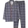 WAZHAKU Pigiama da uomo lungo in cotone, a quadretti con bottoni, morbido pigiameria da uomo, lungo, due pezzi, flanella, invernale, a quadri, a maniche lunghe, pigiama invernale, grigio., 4XL