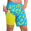 Yufawow Costume da bagno da uomo da 17,8 cm, con fodera traspirante a compressione, tasche con cerniera ad asciugatura rapida, per piscina, spiaggia, crociera