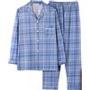 WAZHAKU Pigiama da uomo lungo in cotone, a quadretti con bottoni, morbido pigiameria da uomo, lungo, due pezzi, flanella, invernale, a quadri, a maniche lunghe, pigiama invernale, Azzurro, 4XL
