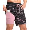 Yufawow Costume da bagno da uomo da 17,8 cm, con fodera traspirante a compressione, tasche con cerniera ad asciugatura rapida, per piscina, spiaggia, crociera