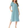 Wikoan Abiti Lunghi da Donna Camicie da Notte con Scollo a V Colori Solidi Abiti Lunghi a Maniche Corte con Tasche,S-XXL