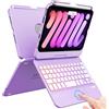 FUWANG Custodia con tastiera touchpad per iPad Mini 7 (A17 Pro 2024) e Mini 6a generazione 8,3 2021-360°, trackpad girevole a 360°, retroilluminato a 7 colori, con portapenne, custodia per tastiera