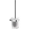 Gedy Krabi Scopino Bagno WC da Muro in Acciaio Inox, Finitura Cromato | Scopino WC Sospeso in Acciaio Inox e Cromall, Ciuffo in Setole Nere di Nylon, Scopino WC da Muro con Tazza in Vetro Satinato