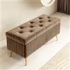 FBNMG Cassapanca in Velluto, Panca Contenitore Imbottito in Spugna, Poggiapiedi in Legno Massello, Panca Scarpiera per Soggiorno Camera da Letto Spogliatoio Ingresso(Width 59.1in/150cm, Light Brown)