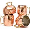 TeraShopee®, Boccali in rame per moscow mule, capienza 560 ml, set da 4 pezzi, interno in nichel battuto di ottima qualità
