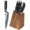 SHAN ZU Ceppo con 7 Pezzi Coltelli da Cucina Damasco e da Chef | 67 Strati in Acciaio 10Cr15MoV ad Alto Carbonio, Manico Ergonomico in G10 - PRO Series