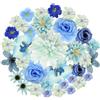 Zequech 35 fiori di plastica per artigianato, mini fiori decorativi in serie blu, per bouquet da sposa, lavagnetta da parete, festa di nozze, casa, giardino, decorazione fai da te, foto