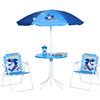 Outsunny Set Tavolo e Sedie per Bambini da Giardino, Ombrellone Regolabile, Design Squalo, 4 Pezzi, Blu, Perfetto per Esterni, Età 3-6 Anni