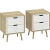 HOMCOM Set di 2 Comodini Moderni con 2 Cassetti a Scorrimento Silenzioso 40x35x50 cm Bianco Lucido e Rovere | Aosom Italy