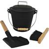 Relaxdays Secchio per Cenere con Coperchio, 4,5 L, scopetta e Paletta per Camino, Contenitore con Manico, Nero/Naturale