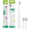 GUM Sonic Battery Power Spazzolino da denti con setole affusolate per pulire sotto il bordo gengivale, colore bianco, 1 manico (1 ct) + 2 ricariche (2 ct. 1 pk)