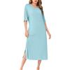 Wikoan Donna Sleepwear Collo Rotondo Manica Corta Camicia da Notte Lunga Morbida con Tasche,Verde Chiaro,XL