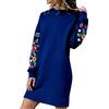 WAZHAKU Felpa vestito da donna ispessito, abito primaverile ricamato a maniche lunghe, casual, per l'inverno, con ricamo floreale, tinta unita, con ricamo invernale, sottile abito dritto