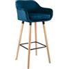 CLP Sgabello imbottito Grant con schienale, sedia alta con rivestimento in velluto, struttura in legno, capacità fino a 150 kg | Colore blu