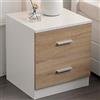 BAKAJI Comodino Camera da Letto Mobiletto Cassettiera 2 Cassetti Maniglia in Metallo Design Moderno in Legno MDF Mobile Arredo Casa Dimensione 44 x 40 x 38 cm Colore Bianco e Quercia (2 Cassetti)