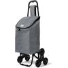 VOUNOT® Carrello Spesa con 3 Ruote per Saliscale, Carrello Portaspesa Pieghevole, Borsa Impermeabile Rimovibile 32L, Grigio