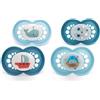 MAM Ciucci originali per giorno e notte, 6-18 mesi, confezione da 4, include 2 ciucci che si illuminano al buio, design ortodontico, accessori per bambini, blu (vari motivi)