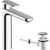 hansgrohe Vernis Blend - Rubinetto per lavabo con scarico a tirante, Miscelatore lavabo risparmio idrico (EcoSmart) con altezza bocca 190 mm, cromo, 71552000