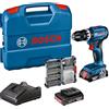 Bosch Professional 18V System Trapano avvitatore con percussione a batt. GSB 18V-45 (velocità di rotazione di 1.900 giri/min, 2 batt. da 2.0 Ah, accessori, GAL 18V-20, L-Case) - Amazon Exclusive Set